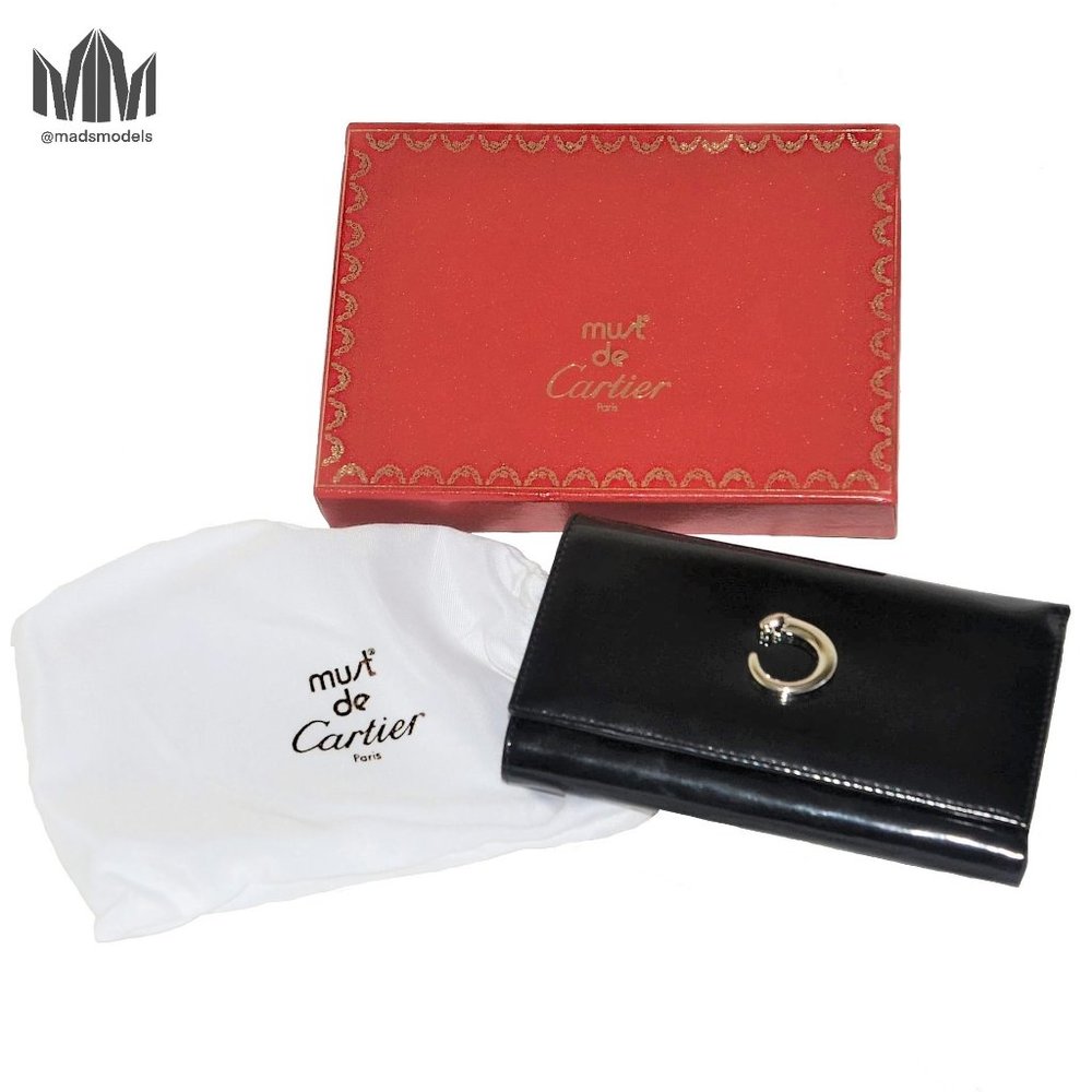 Cartier | Vintage Panther Black Patent Leather Trifold Continental Wallet